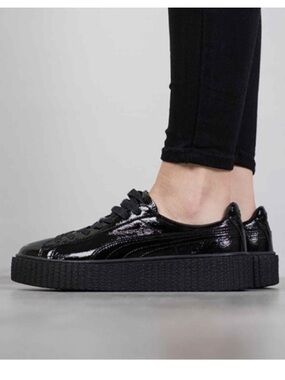 Puma x Fenty by Rhianna Black Patent Leather Platform Sneakers — Lace-Up, size 8
